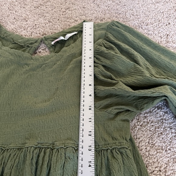 Free People Beach Dress XS Green Get Obsessed Babydoll Mini Long Balloon Sleeve - Picture 9 of 13